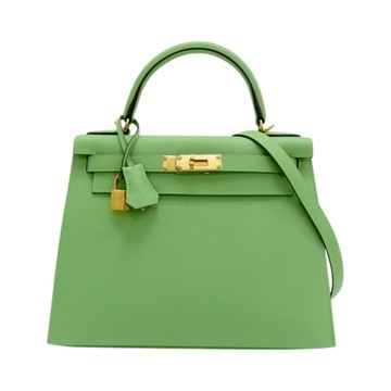 【二手名牌BRAND OFF】HERMES 愛馬仕【再降價】酪梨綠 Epsom皮革 Kelly 28 凱莉包 兩用包 D刻 金扣