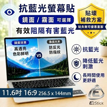 【Ezstick】 防藍光螢幕貼 11.6吋16:9 筆電專用 靜電吸附 (另有客製化服務)
