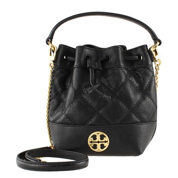 TORY BURCH - 菱格紋皮革迷你兩用水桶包 (黑)