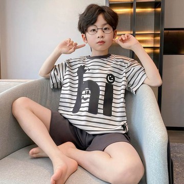 【店鋪熱銷】短袖純棉男童睡衣套裝夏季薄款寬松大童空調服外穿全棉兒童家居服 男童居家服 男童睡衣