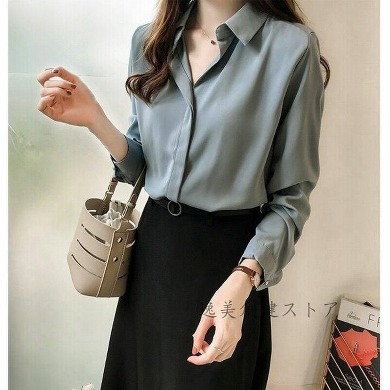 トップス ブラウス シャツ とろみ シフォン 長袖 白 黒 ブルー ベージュ 上品 シンプル 大人可愛い かっこいい Ol 仕事着 普段着 デイリー 通勤 デート 通販 Lineポイント最大get Lineショッピング
