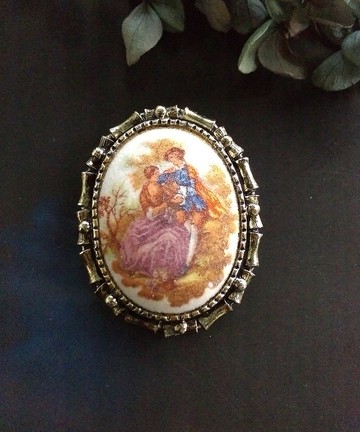 【西洋古董飾品】古典浪漫 法式情侶 竹節 項鍊墜 別針 胸針 兩用