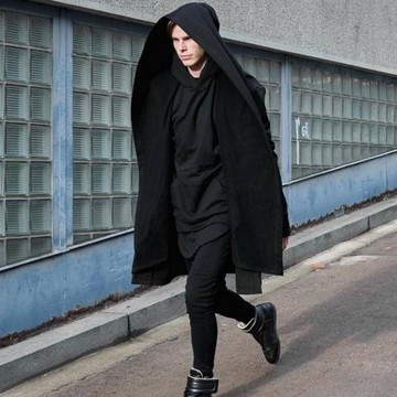 春秋潮男裝街頭嘻哈連帽中長衛衣外套斗篷衣披風開衫暗黑巫師大碼