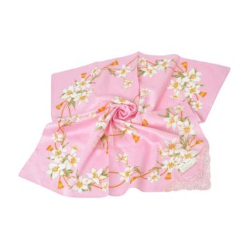 PIERRE BALMAIN 粉漾百合蕾絲綴邊字母LOGO圖騰帕領巾(粉紅系/52CM)