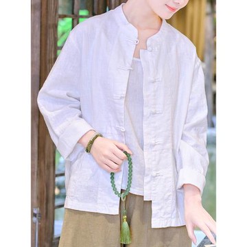亞麻襯衫女春秋2025年新款復古媽媽長袖寬松休閑上衣棉麻襯衣外套