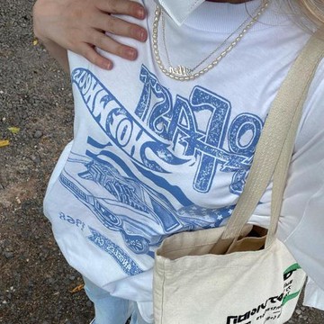 Chill77美式復古汽車白色t恤短袖女oversize辣妹半袖上衣vintage