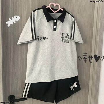 大促銷四 休閒套裝 運動套裝日系可愛宅宅萌感二次元運動短袖領短袖T恤上衣+短褲套裝女夏