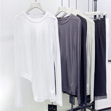 自留秋裝新款macqnf高品質顯瘦百搭T恤mq不規則下擺打底衫女59182