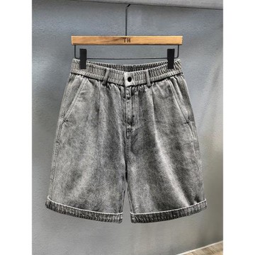 煙灰色高端復古水洗潮牌牛仔短褲男士寬松美式高街五分褲男裝大碼