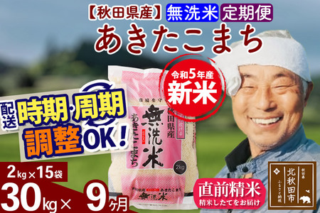 《定期便9ヶ月》＜新米＞秋田県産 あきたこまち 30kg(2kg小分け袋) 令和5年産 配送時期選べる 隔月お届けOK お米 おおもり