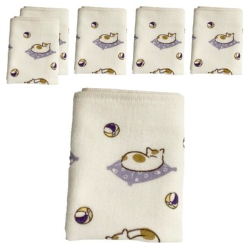 Gemini 双星毛巾 和風逗球貓紗布小方巾6件組  紫色  1組