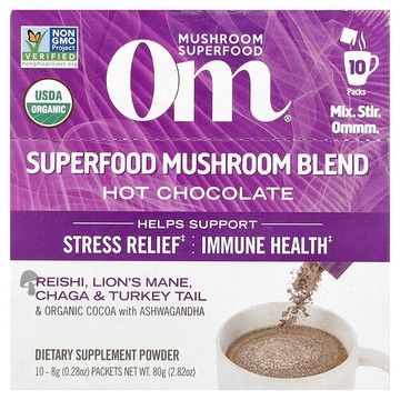 Om Mushrooms, SuperFood 蘑菇混合物，熱咖啡，10 包，每包 0.28 盎司（8 克）