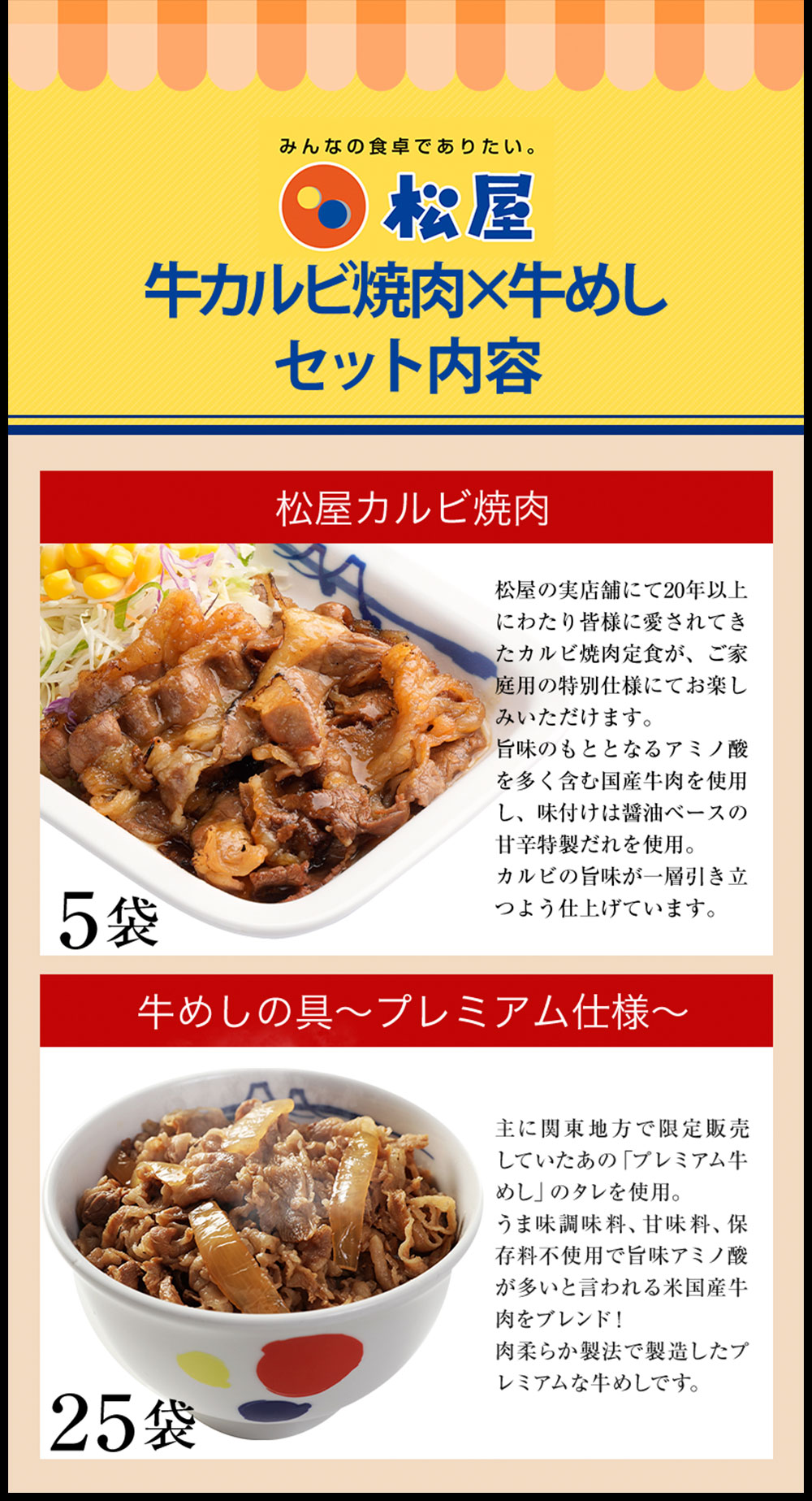 松屋 牛カルビ焼肉＆プレミアム仕様牛めし30食セット(牛カルビ焼肉60g ×5 牛めし ×25) 牛丼 仕送り まつや 肉 惣菜 冷凍食品