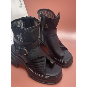 松糕厚底羅馬鞋女2025年夏新款個性鏤空套趾增高網面涼鞋透氣涼靴