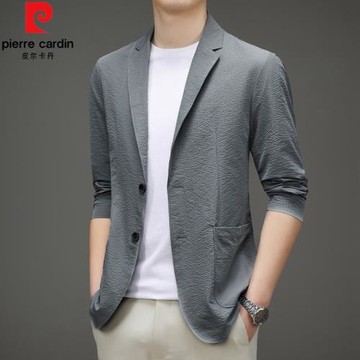 皮爾卡丹休閑男士西裝夏季超薄款單層防曬西服男士修身免燙小西服