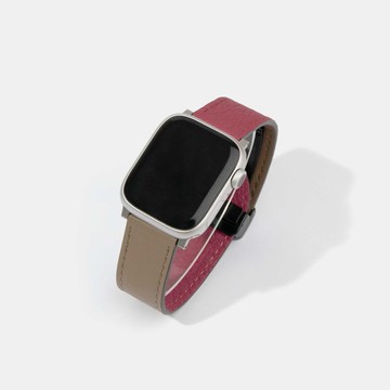 雙面可翻轉2.0磁吸式皮革Apple Watch 錶帶(免工具安裝) 紫紅 米