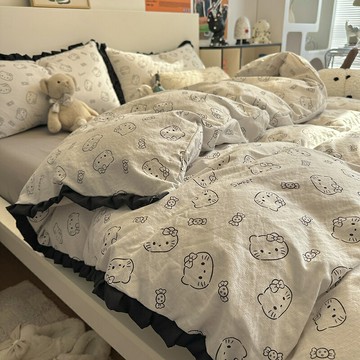 公主風小荷葉邊水洗棉四件套少女心純棉雙層紗被套學生宿舍三件套