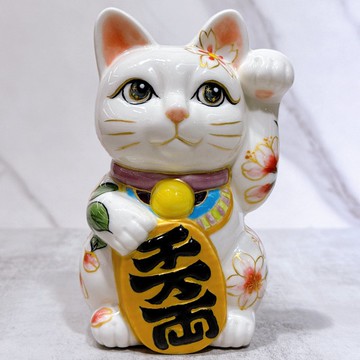 【櫻富招福】日本清水燒招財貓 | 色繪 富士櫻之貓