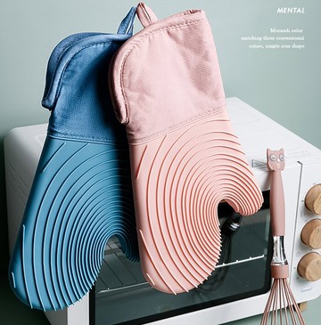 北歐風矽膠拼接隔熱手套(防滑矽膠+防燙棉層)(1只)  加厚防燙手套 耐熱手套 廚房小物