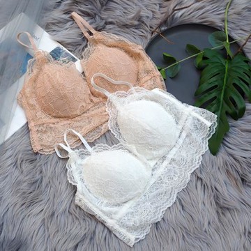 純欲軟蕾絲固定罩杯一體背心式無扣超薄法式不凸點收副乳內衣文胸
