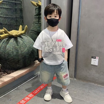 Healthy baby 童裝男童夏套裝新款痞帥時髦小男孩夏天衣服寶寶夏日短袖穿搭 男童套装 短袖套装 大學T套装