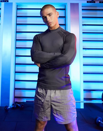 ASOS 4505 training baselayer long sleeve t-shirt in seamless knit-Grey
