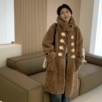 【巴黎精品】現貨+預購 羊羔毛外套皮衣夾克-布朗熊牛角扣皮毛一體連帽女外套2色a1it28