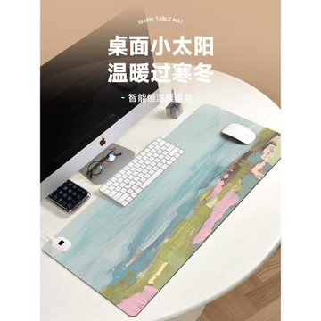 加熱鼠標墊辦公室大號抽象油畫防凍手電腦暖桌墊多檔恒溫定時桌面鼠標暖手寶學生學習寫字發熱保暖防水皮革墊