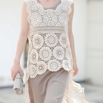 無袖背心蕾絲罩衫-鏤空勾花前短後長女裝2色74ab35【獨家進口】【米蘭精品】