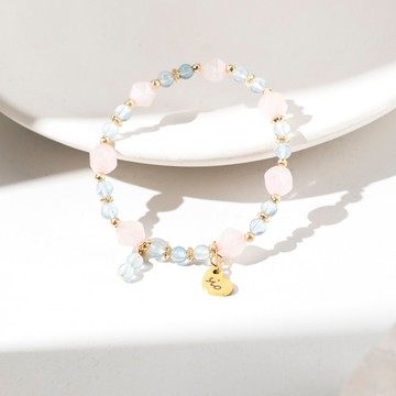 水晶手鍊【稜角-貝殼海岸】粉水晶+海藍寶手鍊