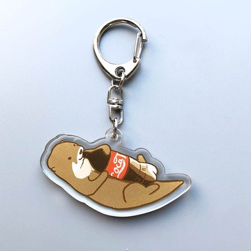 可愛水獺喝可樂雙面亞克力鑰匙扣