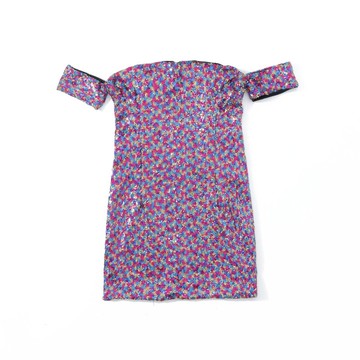 夏季女裝歐美風洋氣彩色亮片飾優雅一字肩短袖修身顯瘦連衣裙