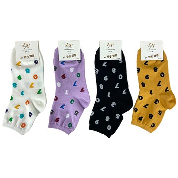 LX-2895韓版女1/2棉襪（數字碼）隨機取色