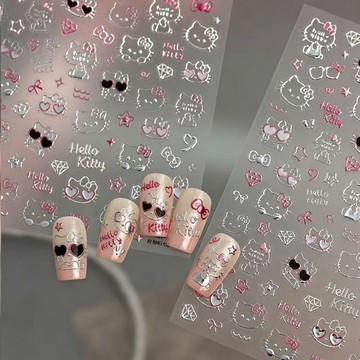 🔥熱銷爆款🔥 新款Kitty美甲貼紙三麗鷗線條凱蒂暗黑y2k可愛閃粉燙銀diy背膠貼