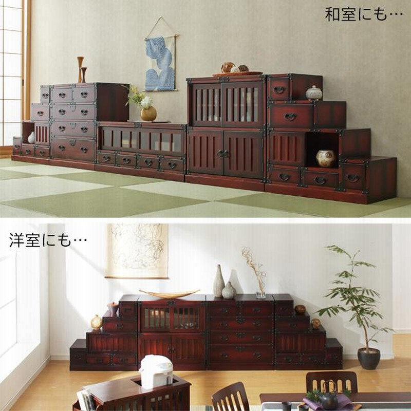 超爆安 レトロ調】「和の心」小さめサイズの和風インテリア 民芸右階段 箪笥