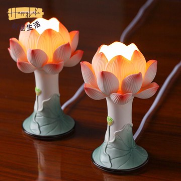 德化陶瓷佛前供奉高腳蓮花燈擺件led長明燈家用寺廟佛堂佛具用品 c7041