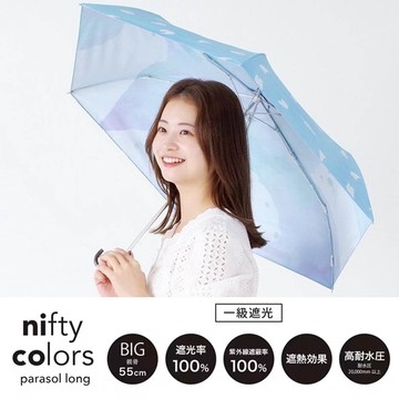 日本 nifty colors - 99.9%抗UV 晴雨兩用輕量折疊傘(遮熱遮光)-北極熊-水藍 (直徑90cm/197g)