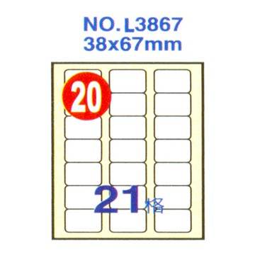 Herwood 鶴屋牌 21格 38x67mm NO.L3867 A4雷射噴墨影印自黏標籤貼紙/電腦標籤 20大張入