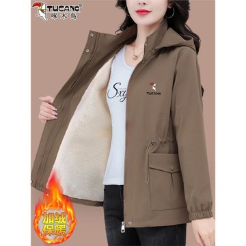 啄木鳥加絨外套女秋冬2025新款中年媽媽時尚百搭加厚保暖夾克上衣