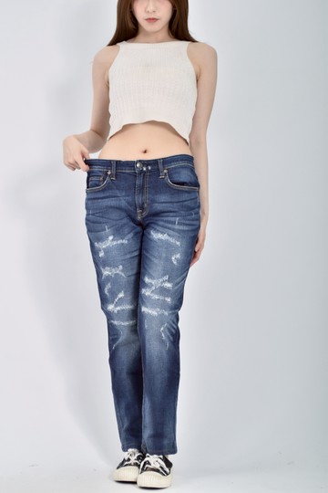 (XL) bobson jeans丹寧牛仔質感棉質刷破藍色長褲