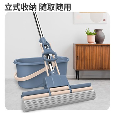 拖把 懶人拖把 家用拖把 拖把套組 米創海綿拖把家用懶人一拖凈拖把免手洗滾輪吸水拖布擠水膠棉拖把
