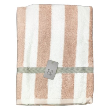 LIFE 來福牌 彩條緞條浴巾 68x132cm 台灣製 100%棉  桔色  1條