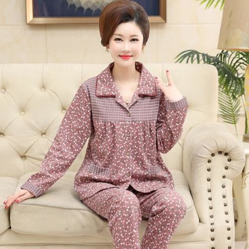 睡衣女春秋季薄款中年中老年老人媽媽家居服純棉加大碼套裝新款