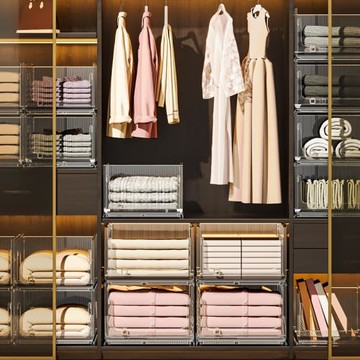 衣柜衣服折疊收納筐可疊加衣物儲物筐家用大容量抽屜式透明整理箱