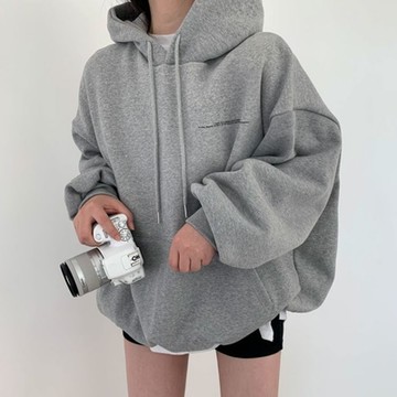 MOCO韓版chic重磅美式月球印花連帽衛衣內裡加絨刷毛加厚連帽套頭大T