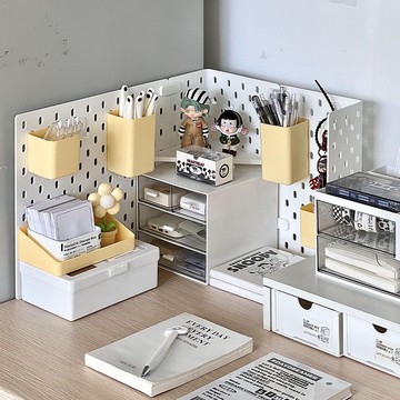 【台灣公司 可打統編】轉角洞洞板置物架學生宿舍多功能整理收納架電腦桌工位收納展示架 h8157