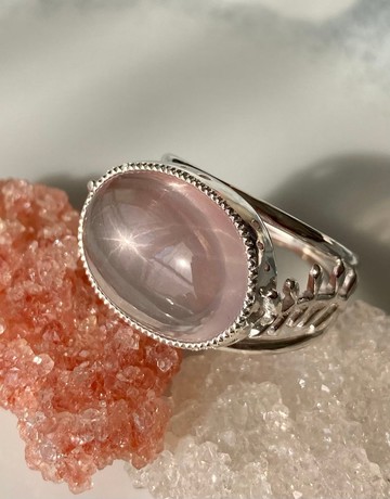 〜春陽〜 星芒玫瑰石英與月桂葉銀戒指