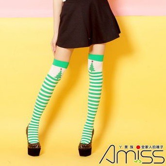 【Amiss】條紋大腿襪-耶誕樹(綠) A302-24
