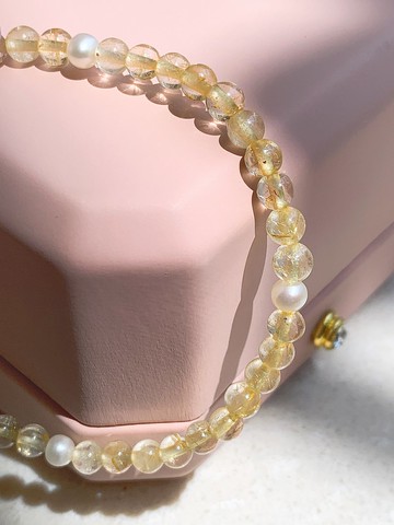 天然金髮晶淡水珍珠手鍊Golden Rutilated Quartz & Pearl Bracel