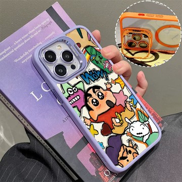 卡通小新磁吸防摔殼 金屬鏡頭支架 磁吸手機殼 iPhone 17 16 15 14 13 12 11 Max 防摔殼